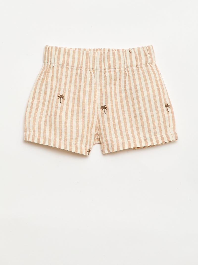 Conjunto de 2 piezas a rayas - camisa + pantalón corto Beige - Kiabi