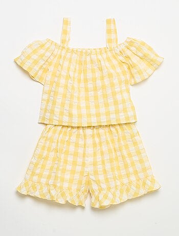 Conjunto de 2 piezas: blusa y short con volantes