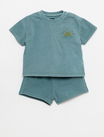Conjunto de 2 piezas: camiseta bordada + pantalón corto