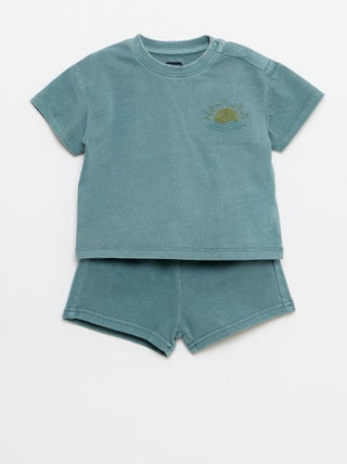 Conjunto de 2 piezas: camiseta bordada + pantalón corto