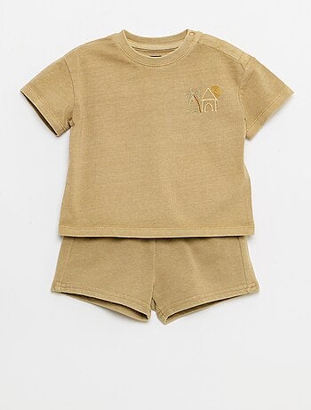 Conjunto de 2 piezas: camiseta bordada + pantalón corto