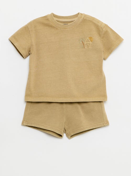 Conjunto de 2 piezas: camiseta bordada + pantalón corto - Kiabi