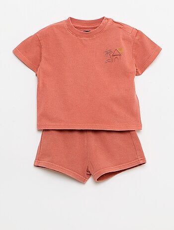 Conjunto de 2 piezas: camiseta bordada + pantalón corto