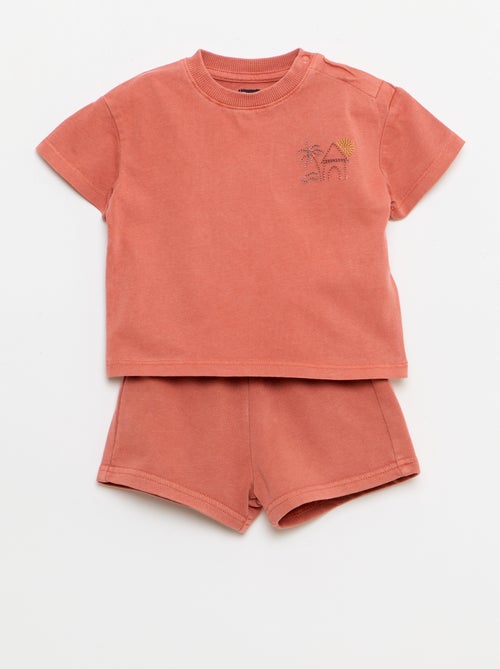Conjunto de 2 piezas: camiseta bordada + pantalón corto - Kiabi