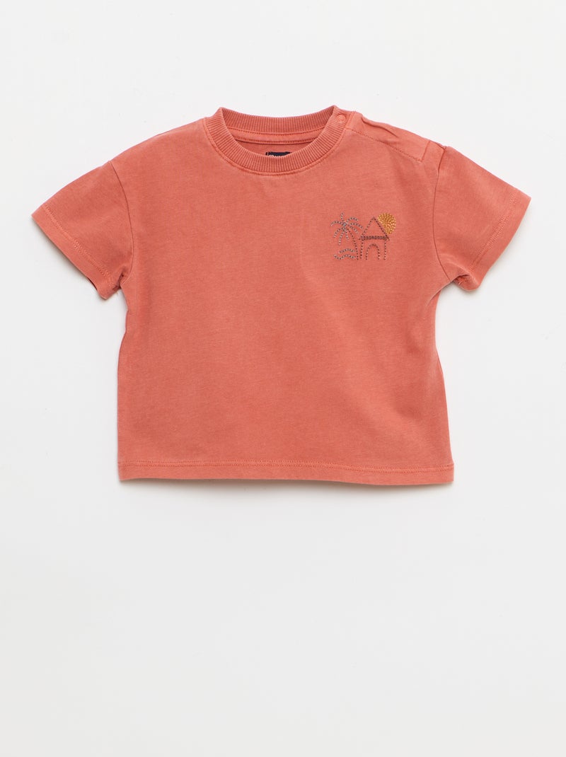 Conjunto de 2 piezas: camiseta bordada + pantalón corto Rojo - Kiabi