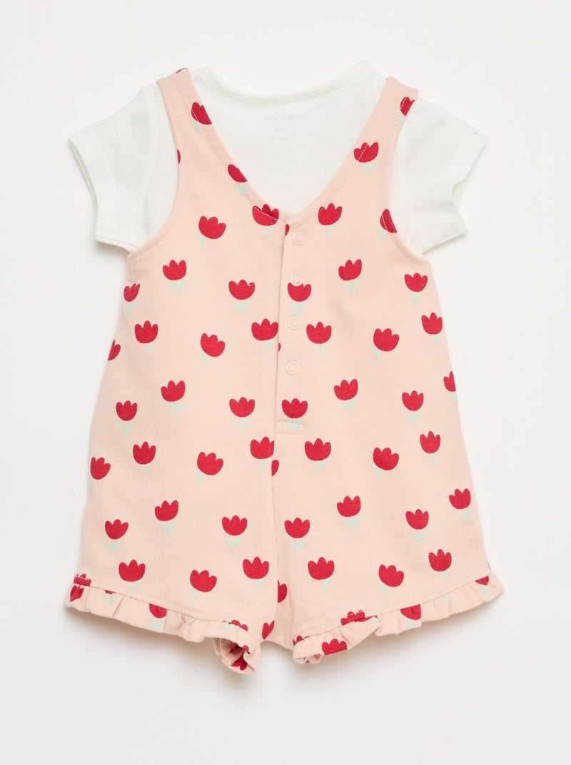 Conjunto de 2 piezas Camiseta + Mono corto Rosa - Kiabi