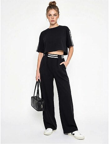 Conjunto de 2 piezas con camiseta de cuello redondo y pantalones de pernera ancha lucci