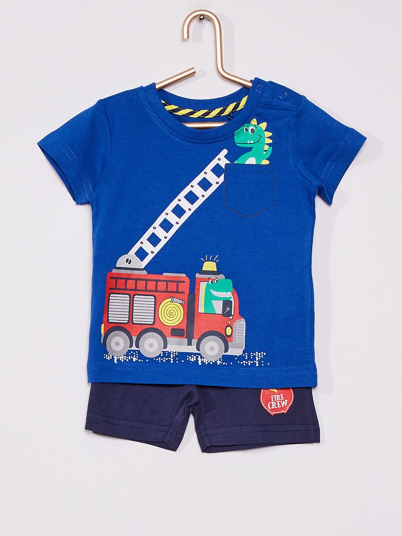 Conjunto de 2 piezas con camiseta + pantalón corto 'cocodrilo bombero' azul - Kiabi