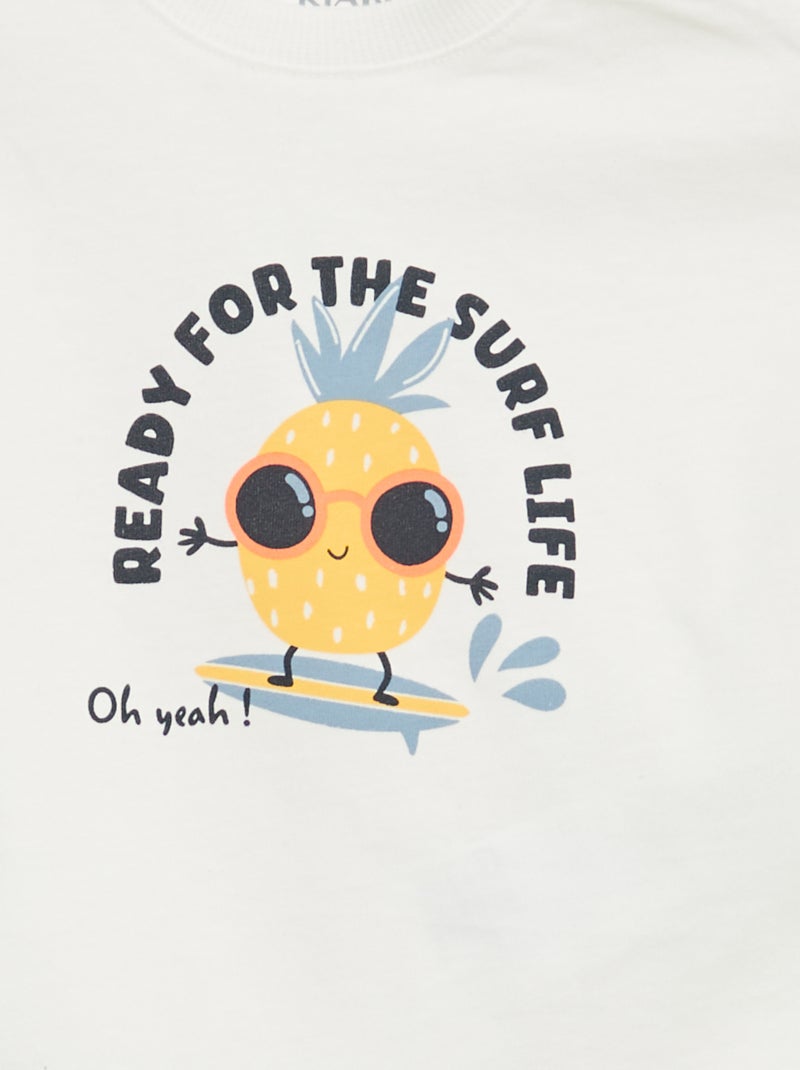 Conjunto de 2 piezas de algodón Camiseta + pantalón corto Blanco - Kiabi