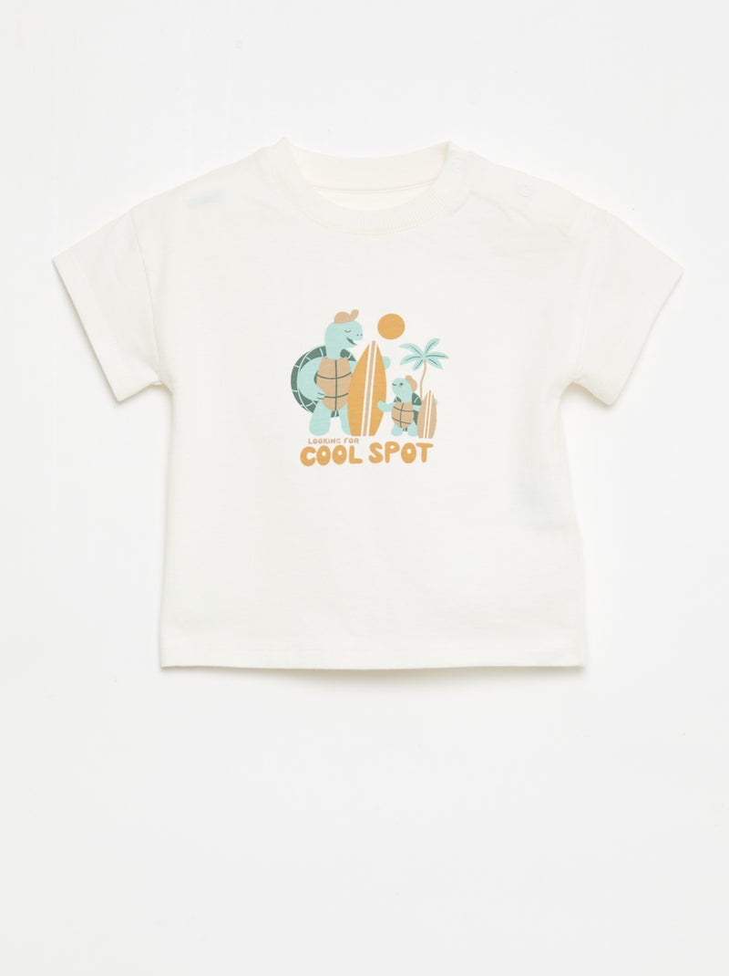Conjunto de 2 piezas de algodón Camiseta + pantalón corto Blanco - Kiabi