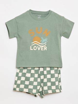 Conjunto de 2 piezas de algodón Camiseta + pantalón corto