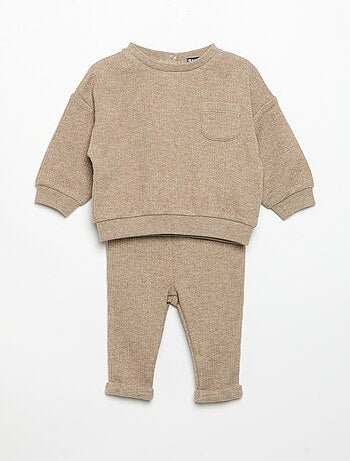 Conjunto de 2 piezas de punto acanalado - Sudadera + pantalón