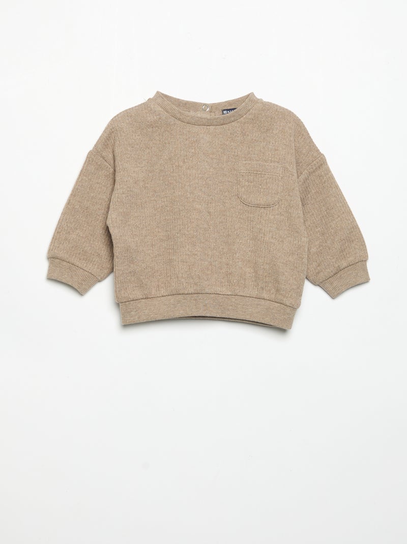 Conjunto de 2 piezas de punto acanalado - Sudadera + pantalón Beige - Kiabi