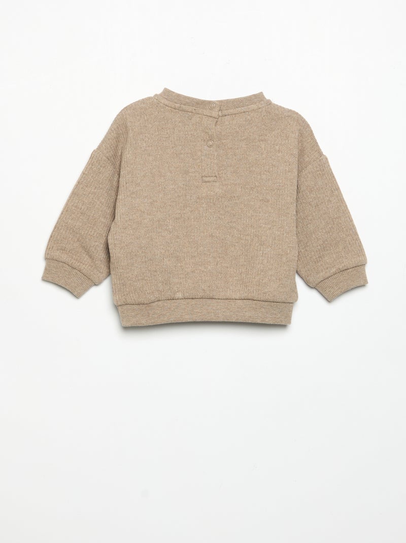 Conjunto de 2 piezas de punto acanalado - Sudadera + pantalón Beige - Kiabi