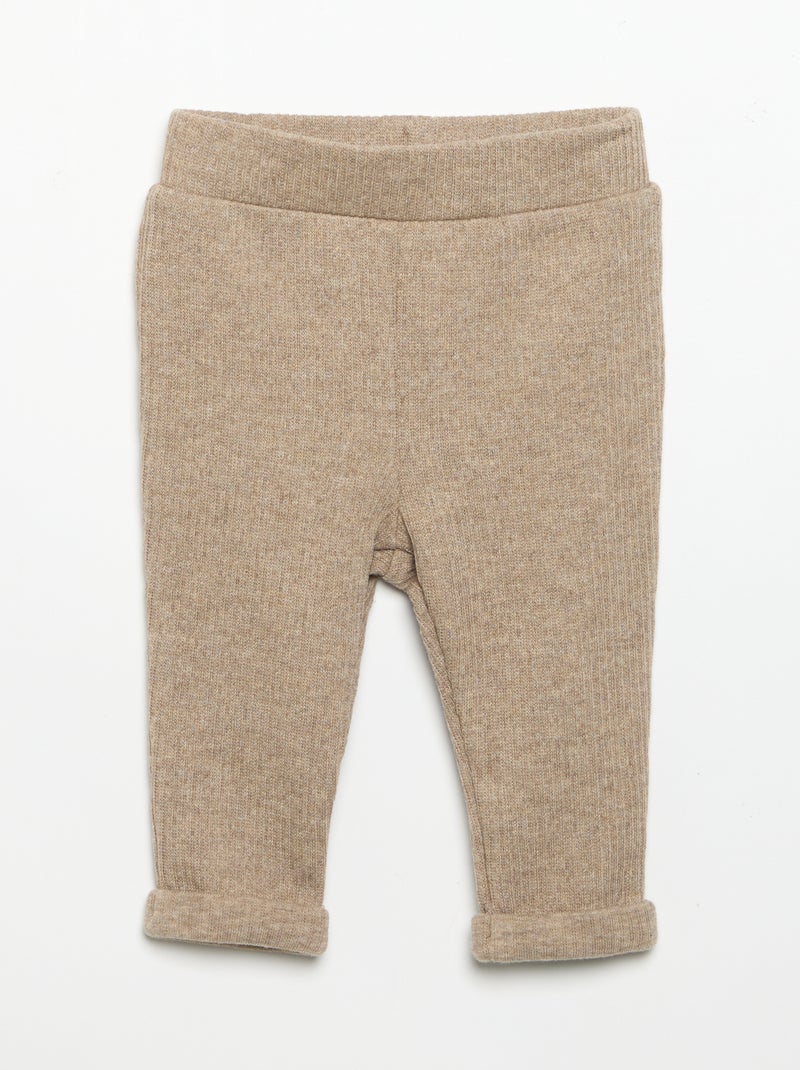 Conjunto de 2 piezas de punto acanalado - Sudadera + pantalón Beige - Kiabi