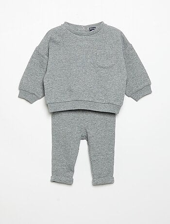 Conjunto de 2 piezas de punto acanalado - Sudadera + pantalón