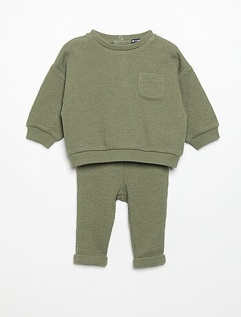 Conjunto de 2 piezas de punto acanalado - Sudadera + pantalón