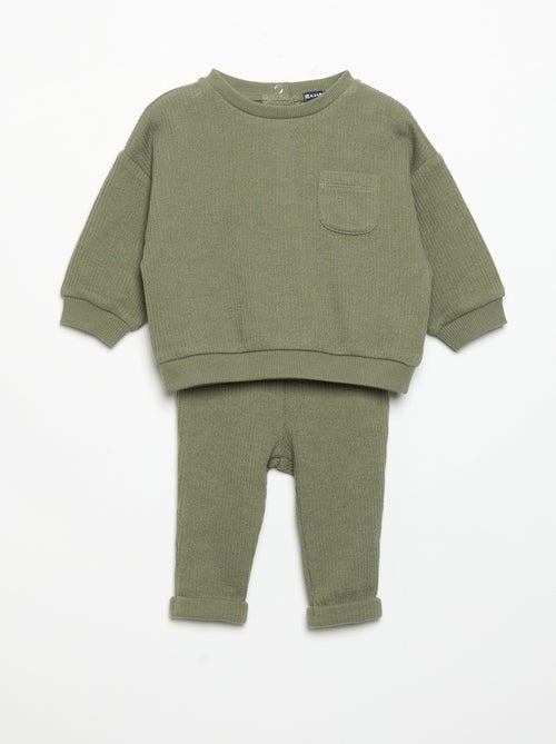 Conjunto de 2 piezas de punto acanalado - Sudadera + pantalón - Kiabi