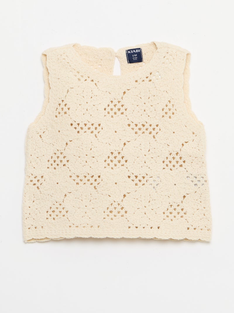 Conjunto de 2 piezas de punto de ganchillo - top + Pantalón corto Blanco - Kiabi