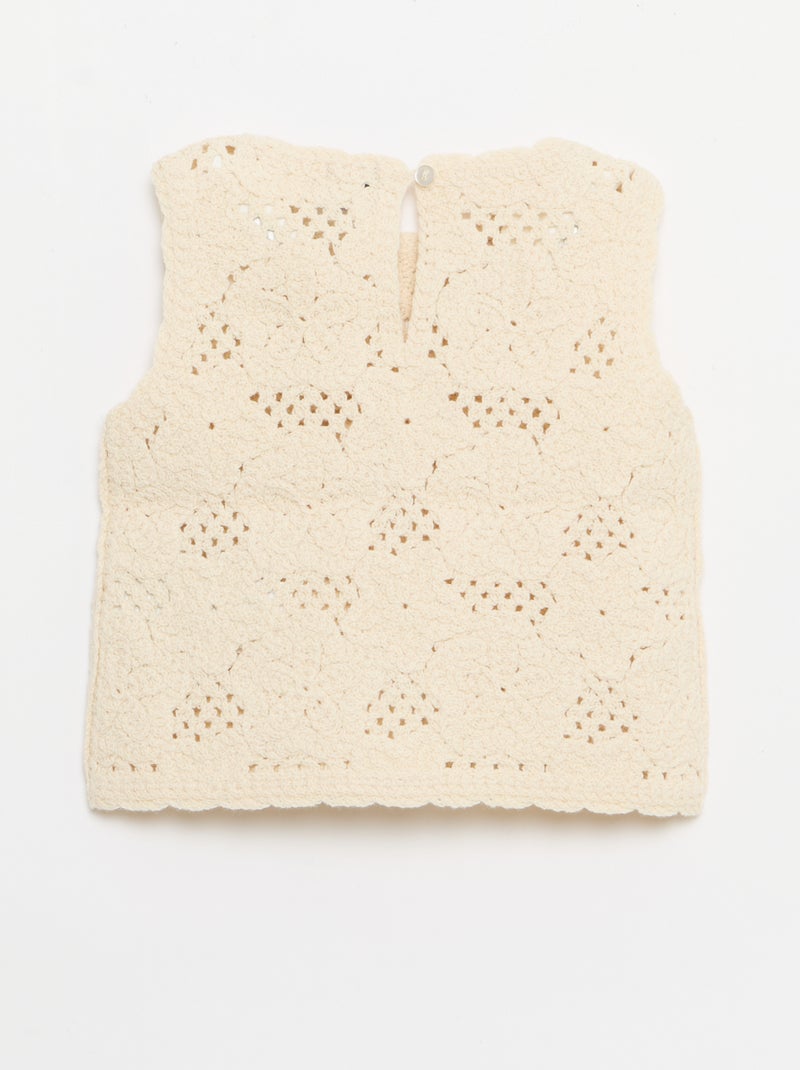 Conjunto de 2 piezas de punto de ganchillo - top + Pantalón corto Blanco - Kiabi