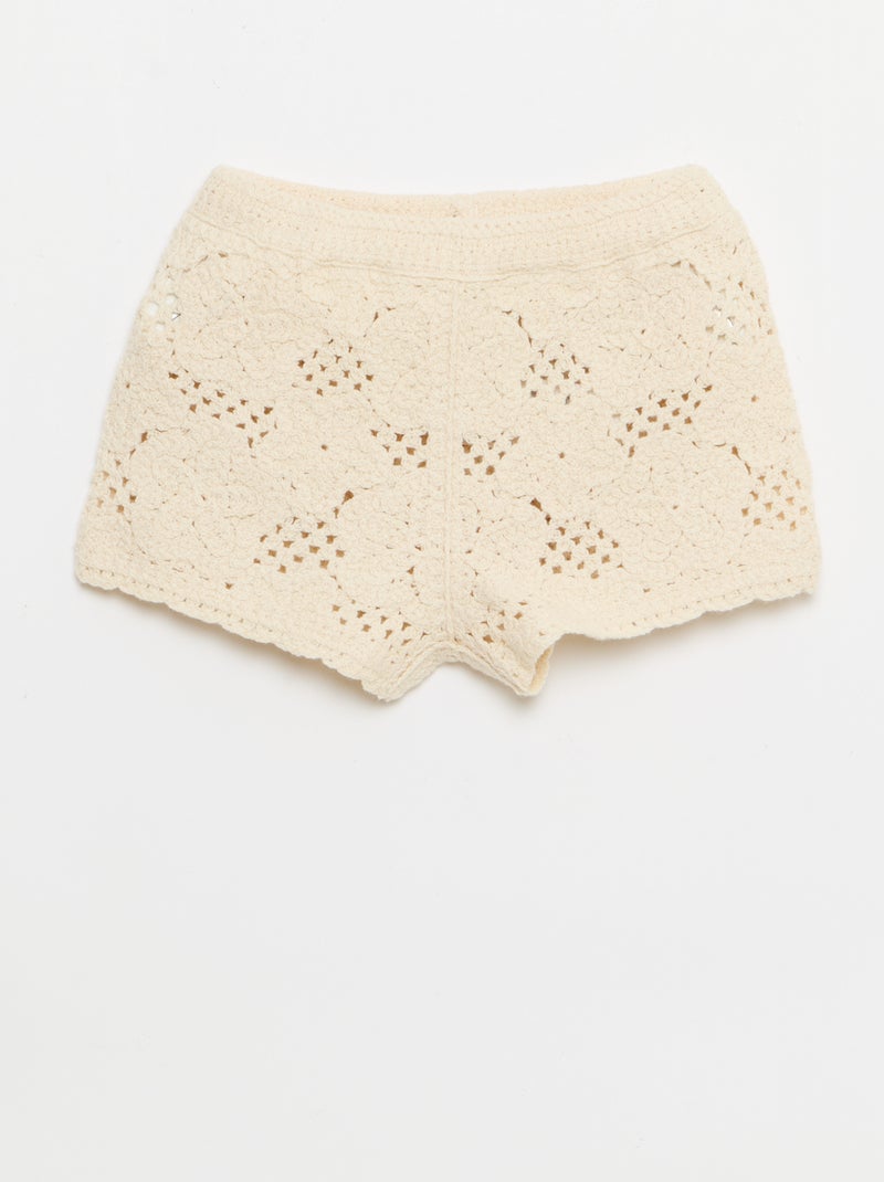 Conjunto de 2 piezas de punto de ganchillo - top + Pantalón corto Blanco - Kiabi