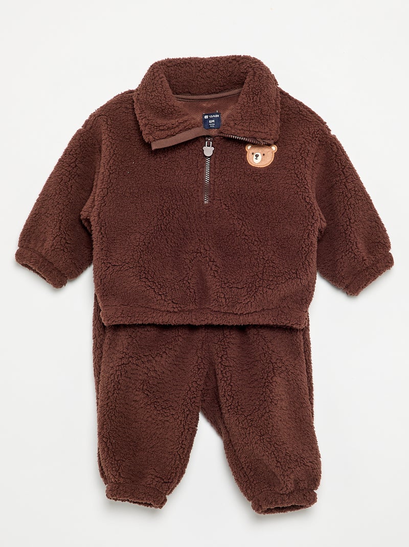 Conjunto de 2 piezas de tejido borreguito - Sudadera + pantalón Marron - Kiabi