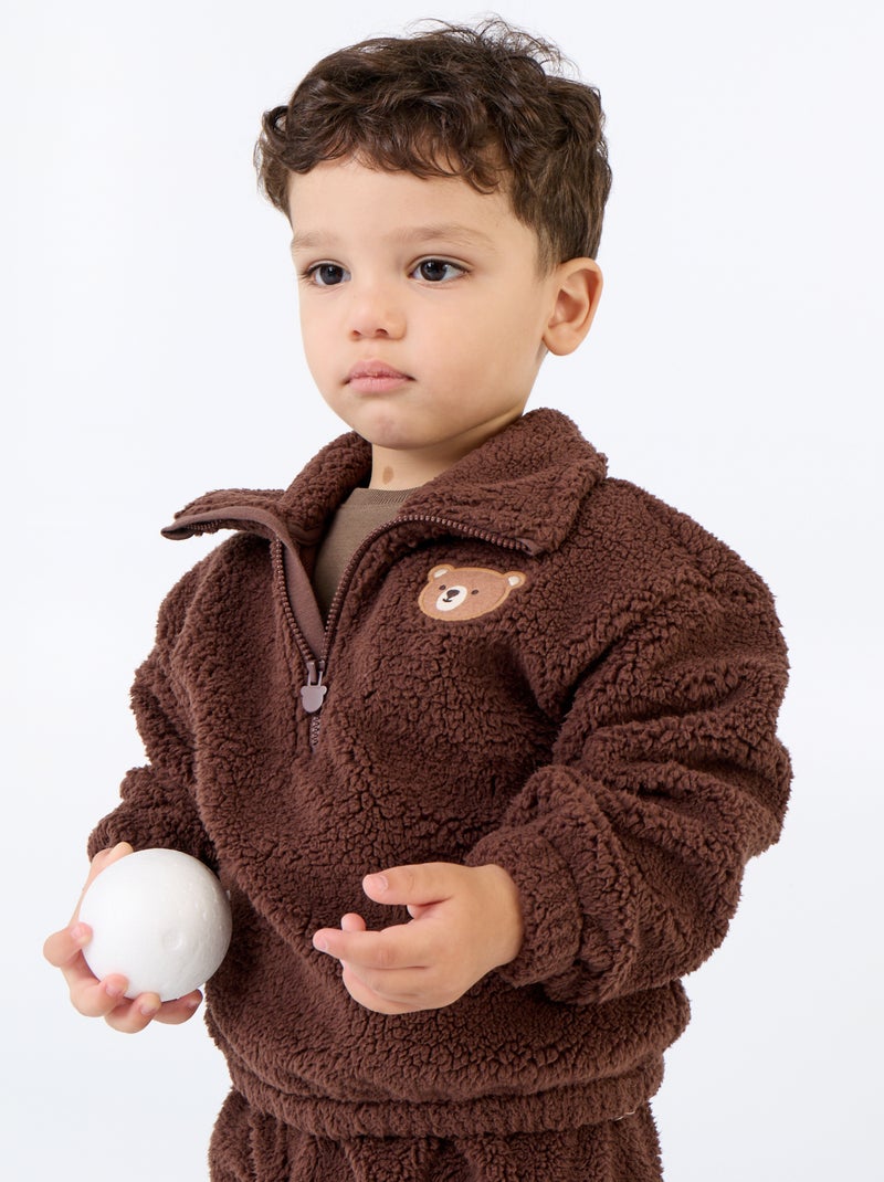 Conjunto de 2 piezas de tejido borreguito - Sudadera + pantalón Marron - Kiabi