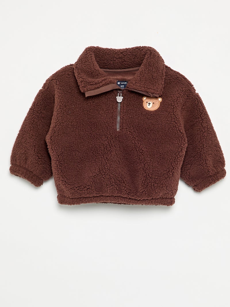Conjunto de 2 piezas de tejido borreguito - Sudadera + pantalón Marron - Kiabi