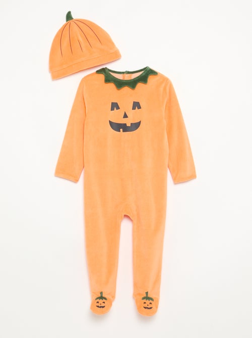 Conjunto de 2 piezas de terciopelo 'Halloween' - pelele + gorro - Kiabi