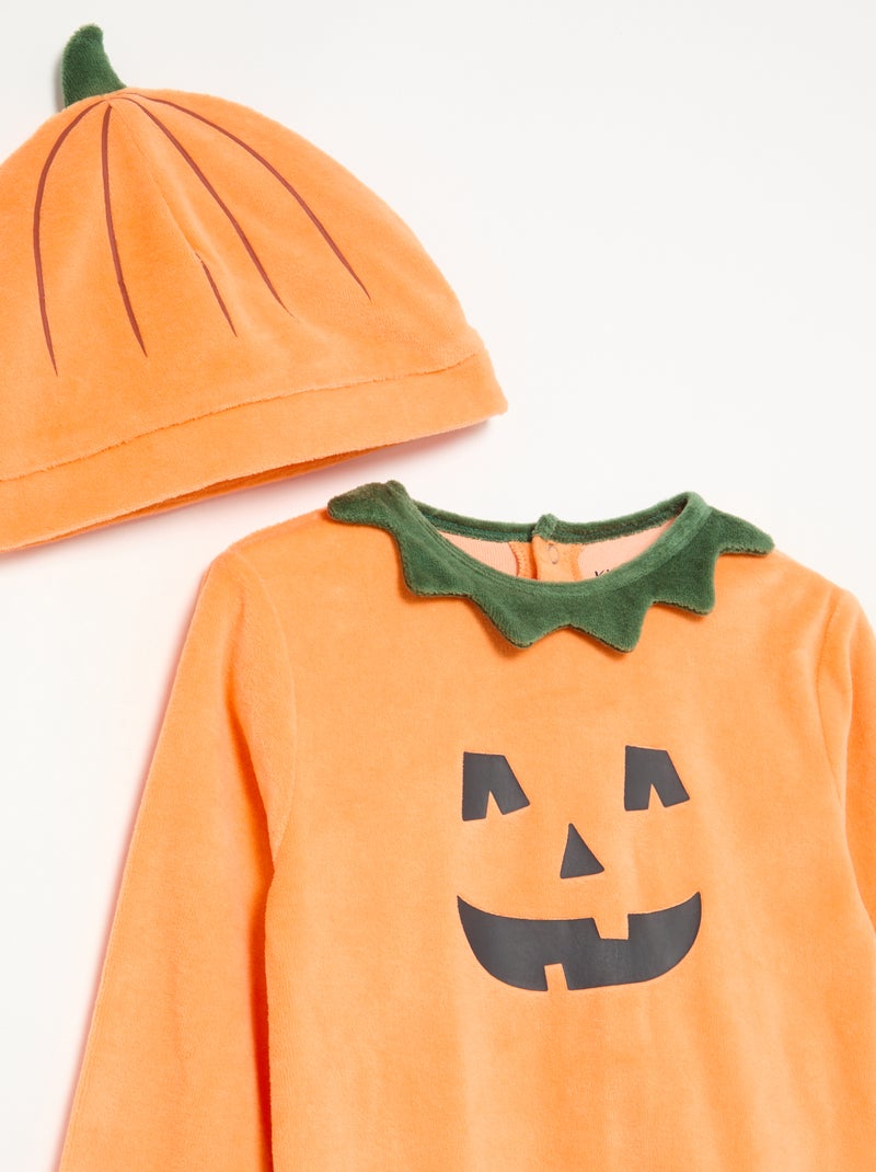 Conjunto de 2 piezas de terciopelo 'Halloween' - pelele + gorro Naranja - Kiabi