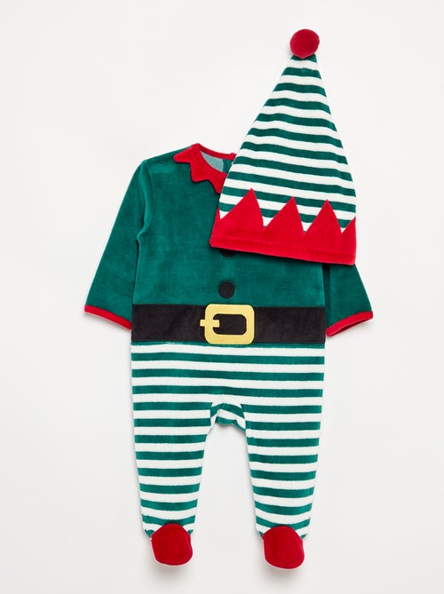 Conjunto de 2 piezas 'Navidad' de terciopelo - pijama de dormir + gorro - Kiabi