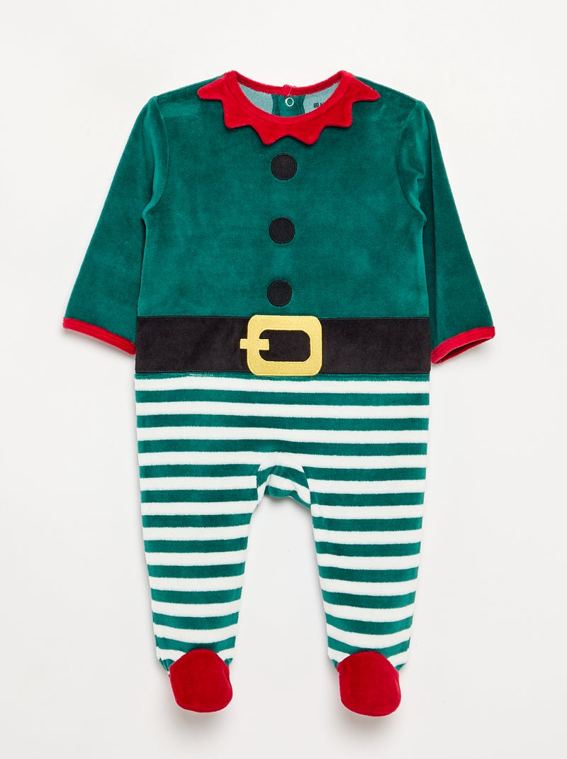 Conjunto de 2 piezas 'Navidad' de terciopelo - pijama pelele + gorro Verde - Kiabi