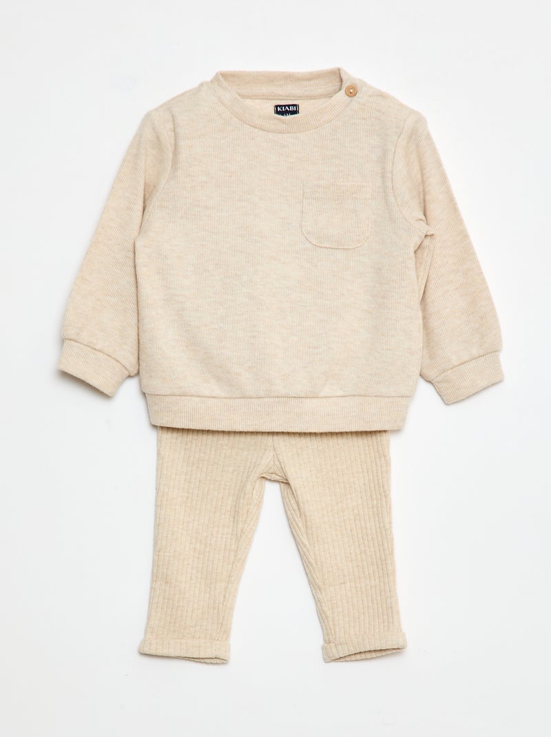 Conjunto de 2 piezas sudadera + leggings Beige - Kiabi
