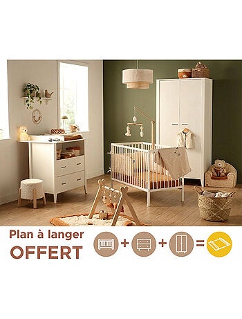 Conjunto de 3 muebles para bebé >: cuna de 120 x 60 cm con barrotes, cambiador - SAUTHON
