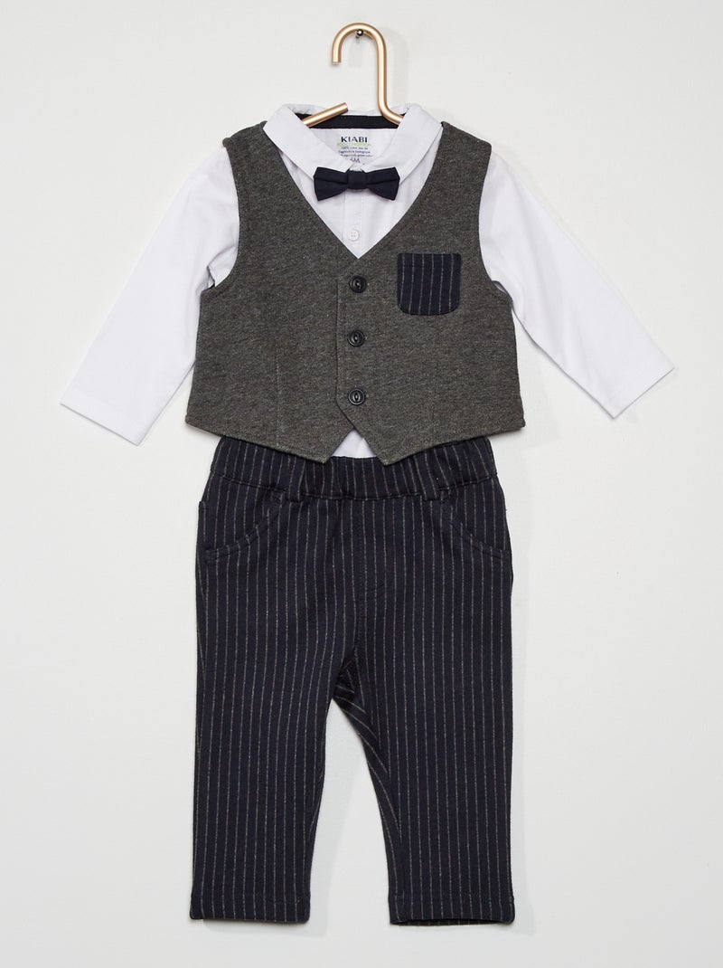 Conjunto de 3 piezas body + pantalón + chaleco a rayas azul - Kiabi