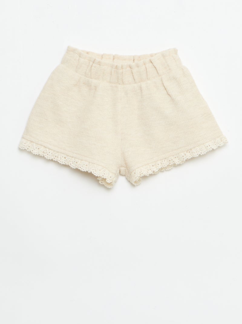 Conjunto de 3 piezas de punto acanalado - Pantalón corto + camiseta + gorro pescador Beige - Kiabi