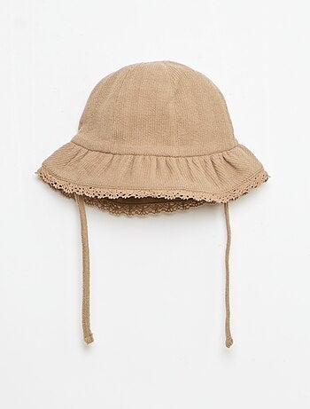 Conjunto de 3 piezas de punto acanalado - Pantalón corto + camiseta + gorro pescador