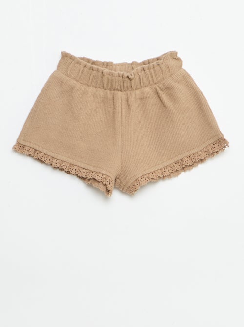 Conjunto de 3 piezas de punto acanalado - Pantalón corto + camiseta + gorro pescador - Kiabi