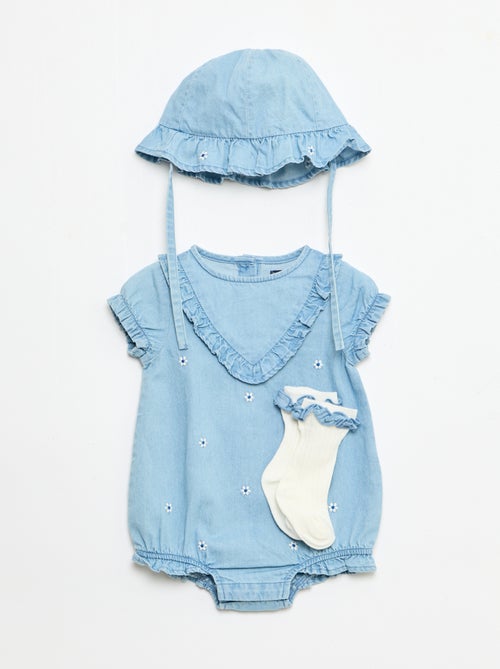 Conjunto de 3 piezas pelele + sombrero + calcetines - Kiabi