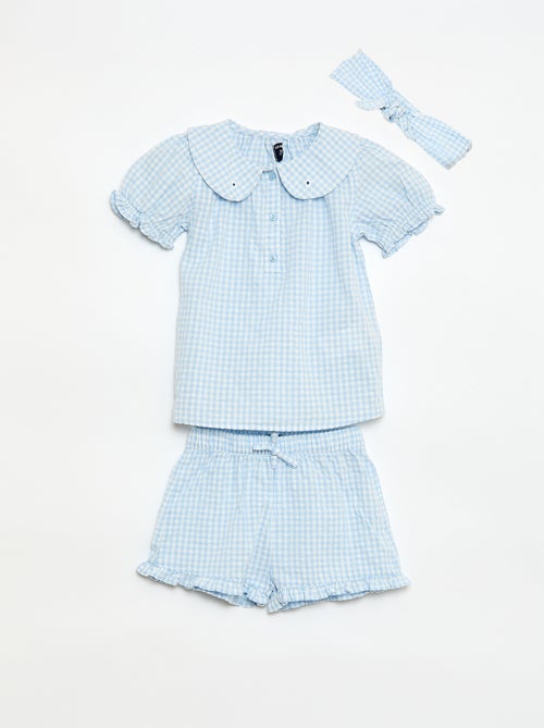 Conjunto de 3 piezas: túnica + Pantalón corto + diadema de vichy - Kiabi