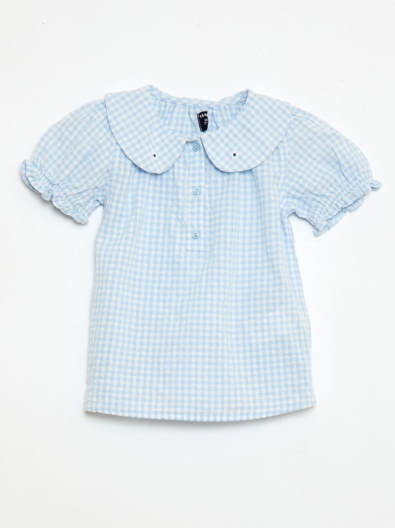 Conjunto de 3 piezas: túnica + Pantalón corto + diadema de vichy Azul cielo - Kiabi