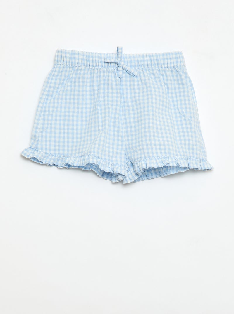 Conjunto de 3 piezas: túnica + Pantalón corto + diadema de vichy Azul cielo - Kiabi