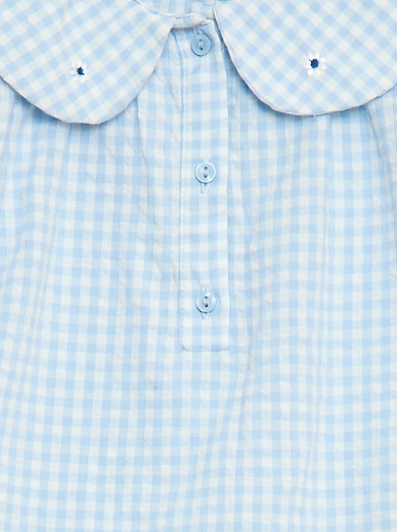 Conjunto de 3 piezas: túnica + Pantalón corto + diadema de vichy Azul cielo - Kiabi