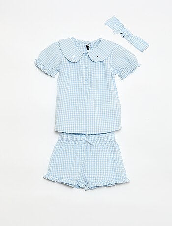 Conjunto de 3 piezas: túnica + short + diadema de vichy