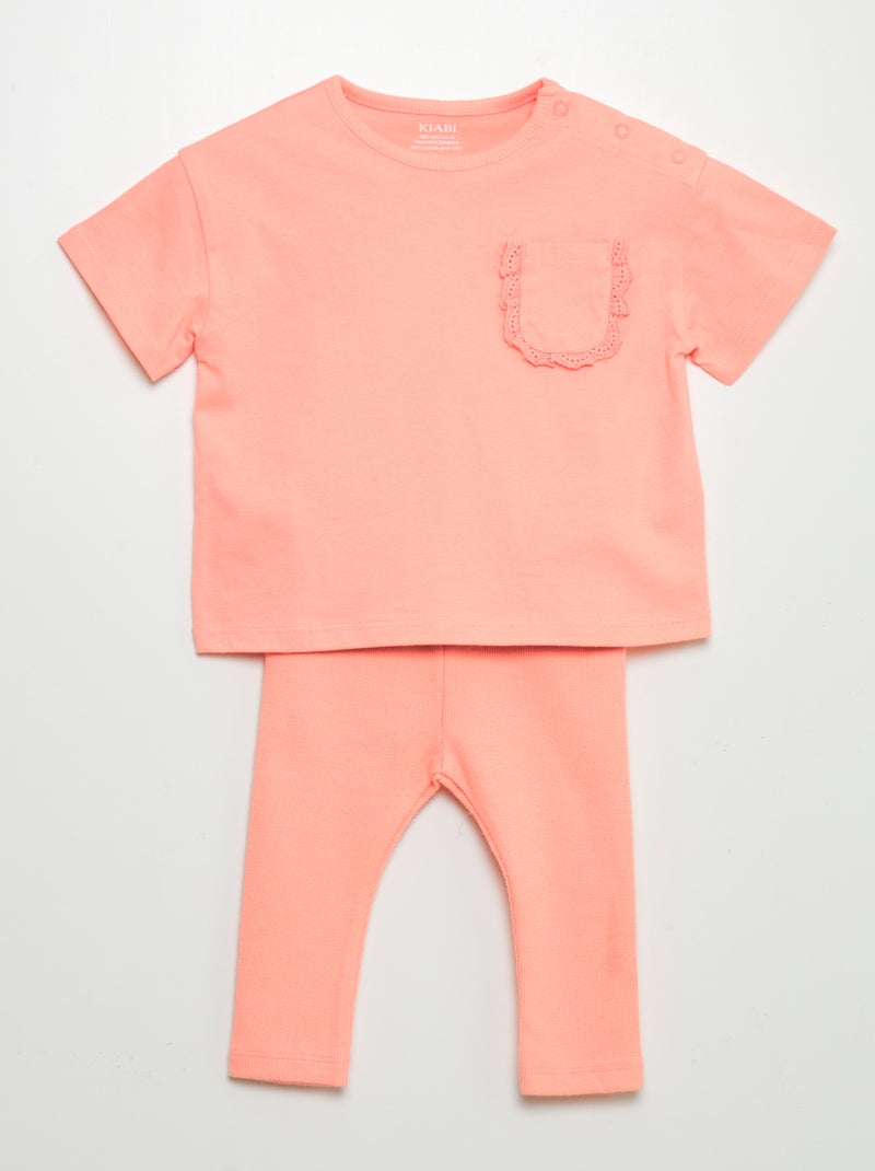 Conjunto de algodón - camiseta + legging - 2 piezas ROSA - Kiabi