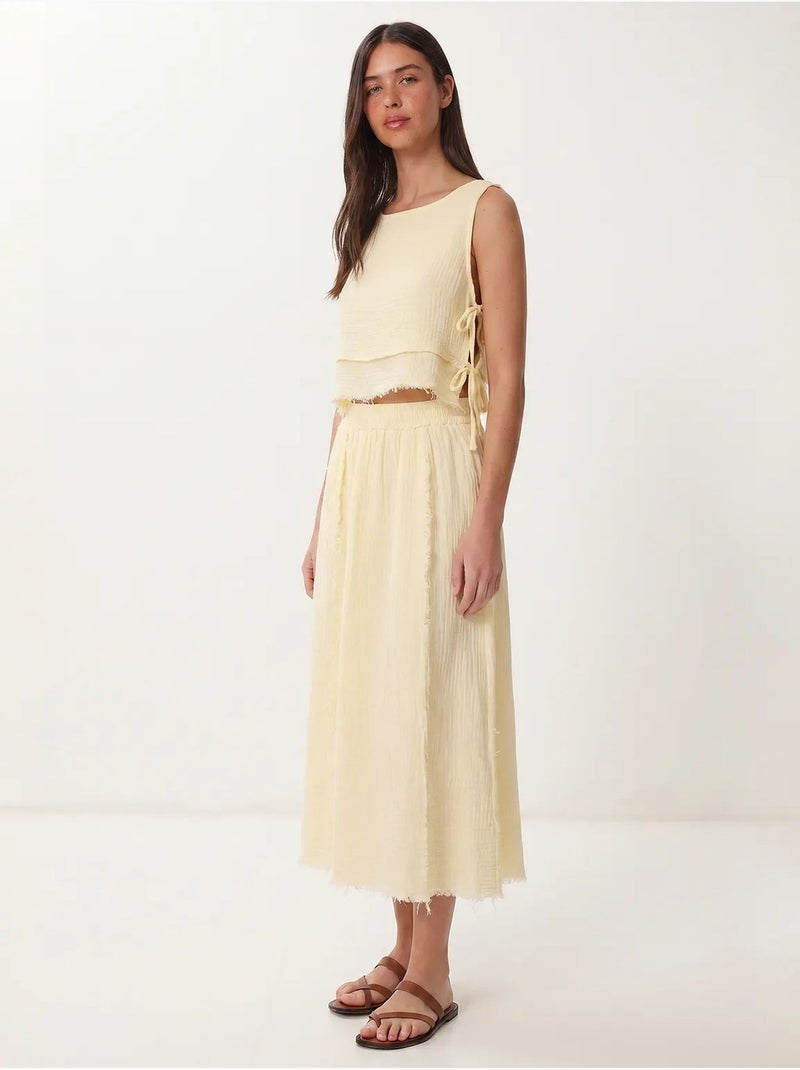 Conjunto de algodón con blusa sin mangas y falda midi istanbul Amarillo limón - Kiabi
