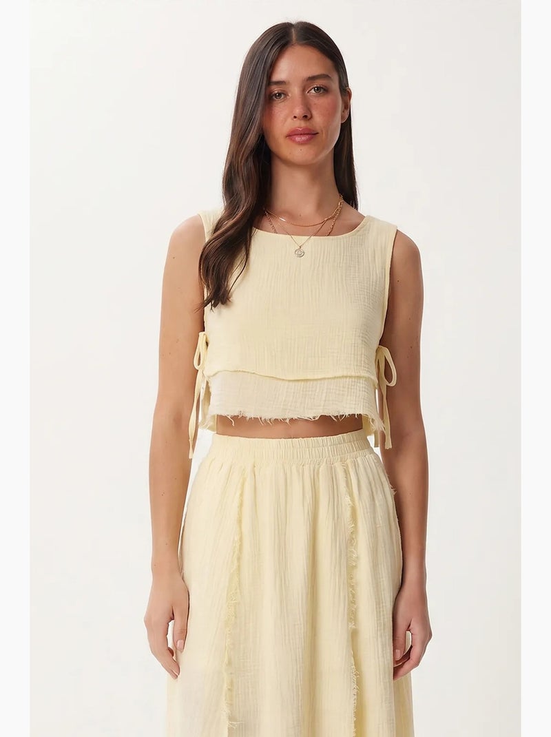 Conjunto de algodón con blusa sin mangas y falda midi istanbul Amarillo limón - Kiabi