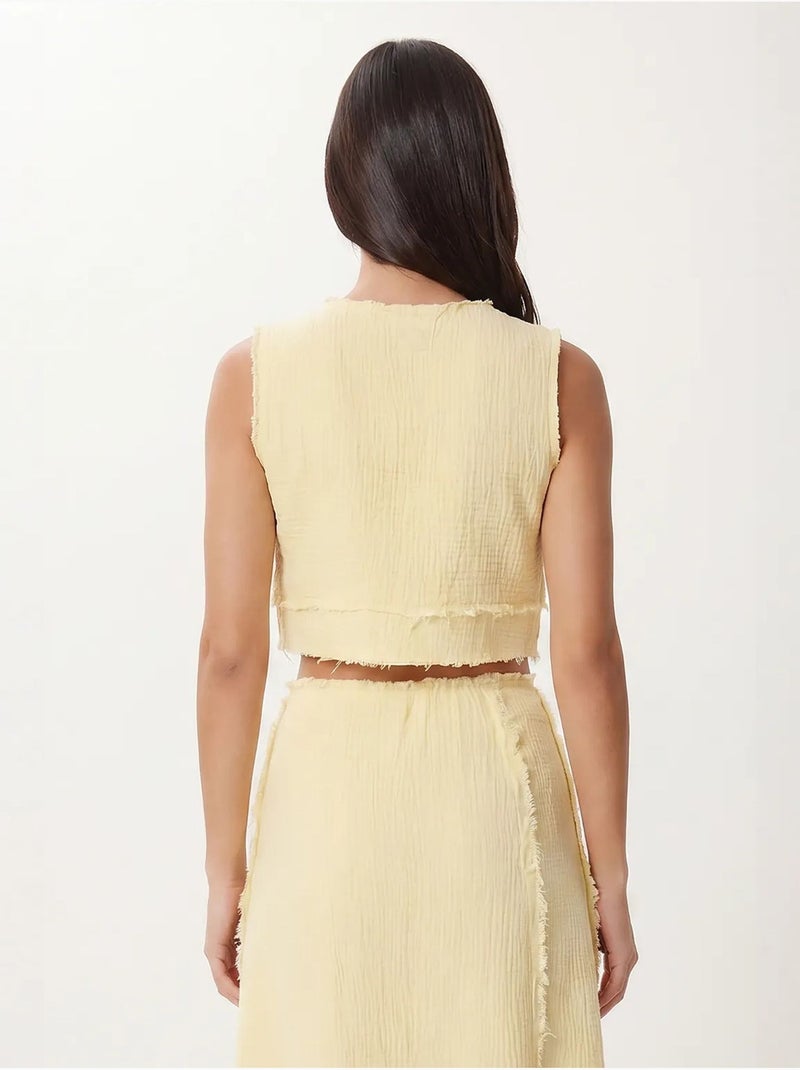 Conjunto de algodón con blusa sin mangas y falda midi istanbul Amarillo limón - Kiabi