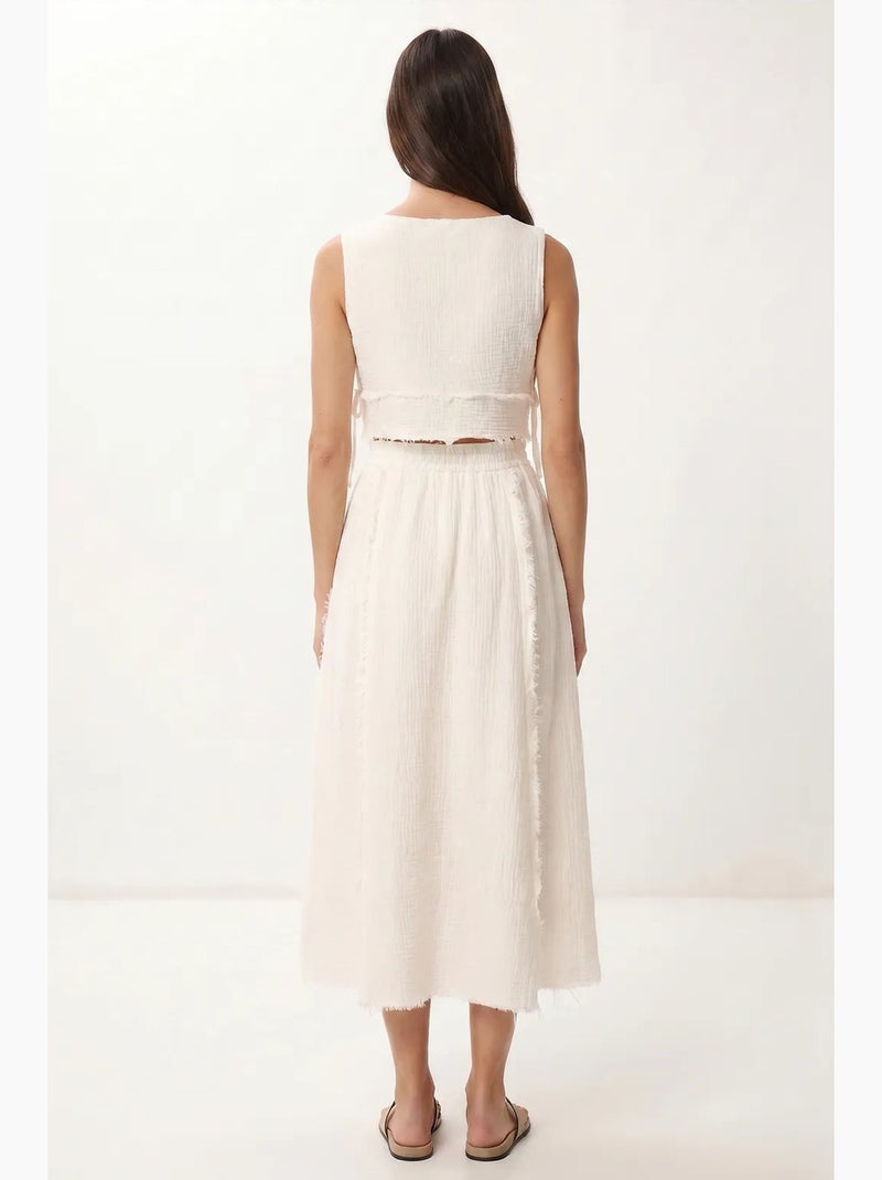 Conjunto de algodón con blusa sin mangas y falda midi istanbul Blanco roto - Kiabi