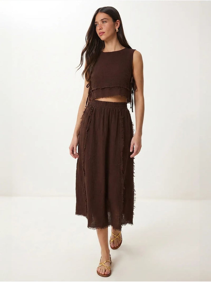 Conjunto de algodón con blusa sin mangas y falda midi istanbul Marrón - Kiabi